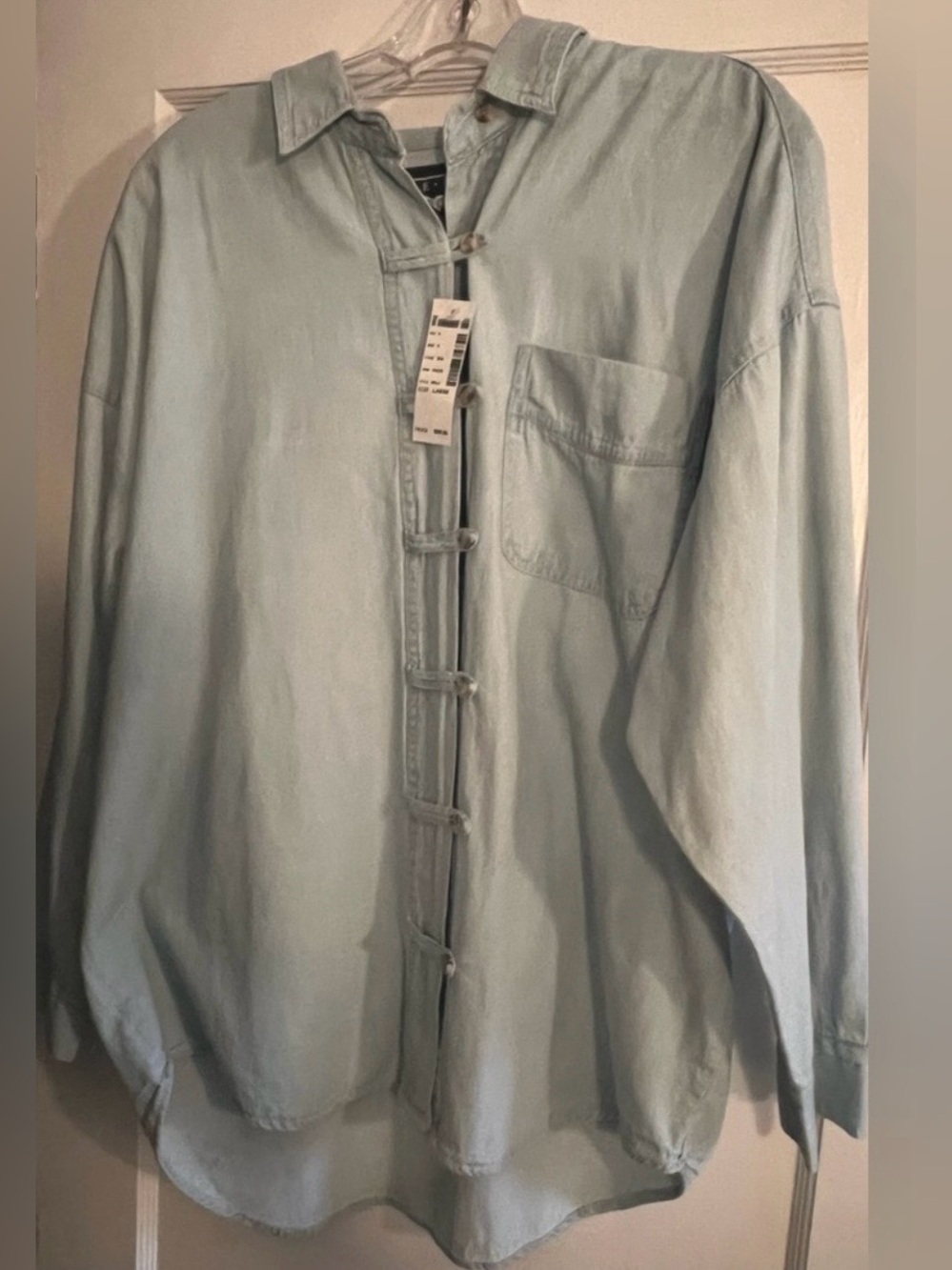 VTG 90s B.E.S.T. Denim Chambray Shirt Frog Closures NWT L